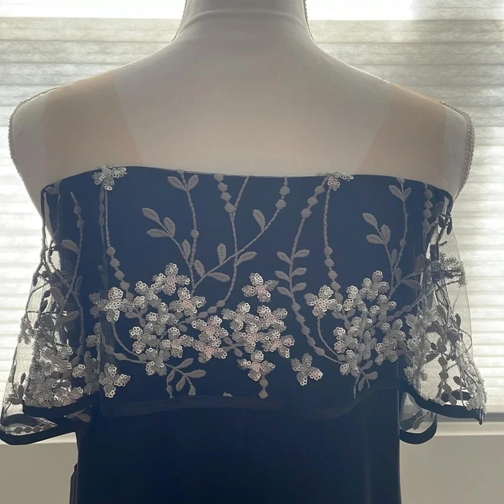 NWT - MSK Black illusion off shoulder evening dress. Size: medium. - Picture 5 of 8